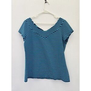 Chaps Womens XL Blue Navy Striped V-Neck Short Sleeve Stretch Cotton T-Shirt Top